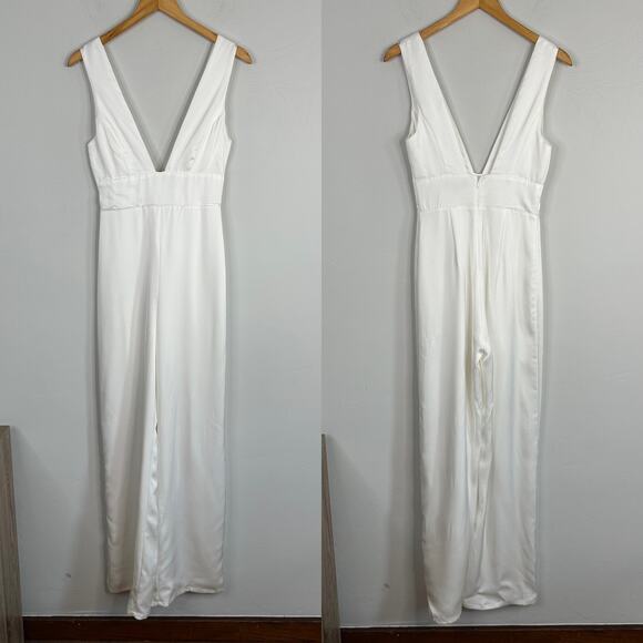 Lulus Ultimate Allure Ivory Satin Wide-Leg Jumpsuit - Picture 3 of 9